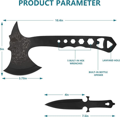 Throwing Axe and Tomahawk 3 Pack Protective Nylon Sheath with Built-in Corkscrew,10.4" Full Tang Stainless Steel Throwing Tomahawk
