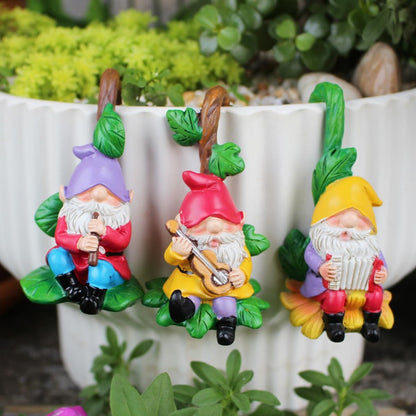 3 PCS Gnome Playing Music, Climbing Gnomes Tree Faces Decor Outdoor for Yard, Gnomes Statue, Outdoor Fairy Garden Resin Crafts, Flower Pot Landscape Dwarf, Micro Landscape Pendant Ornaments