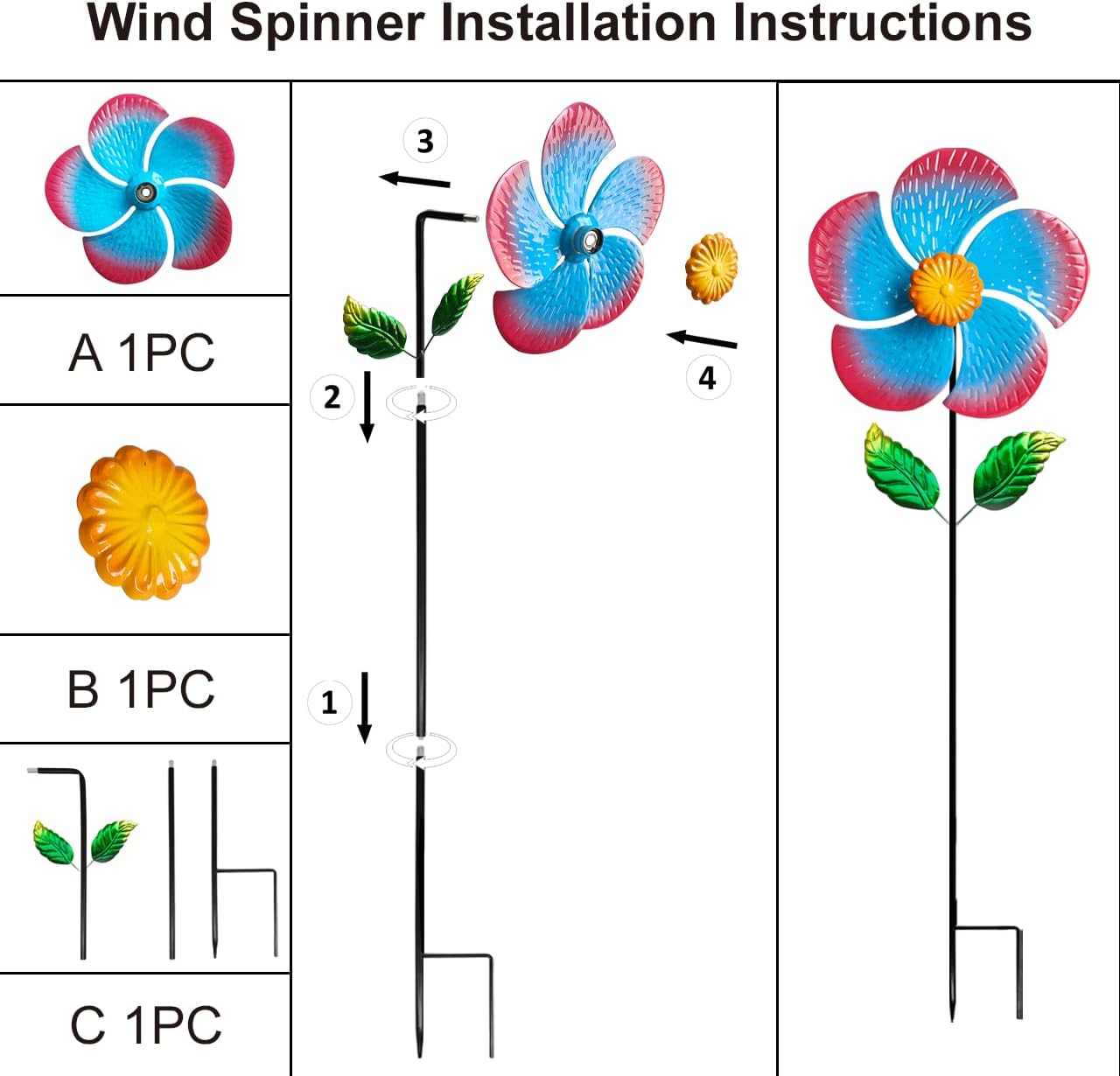 Garden Wind Spinners & Metal Wind Sculptures - Outdoor Windmill Decor with Vibrant Red & Blue, Yard Art for Patio Lawn Garden Ornament, Dynamic Wind Spinner Sculpture for Landscape 1Pack