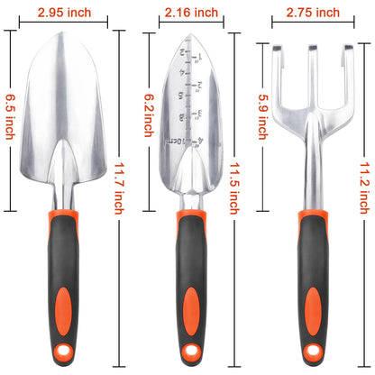 Garden Tools Set, 3 Pack Heavy Duty Gardening Tools Set Include Garden Shovel, Transplant Trowel