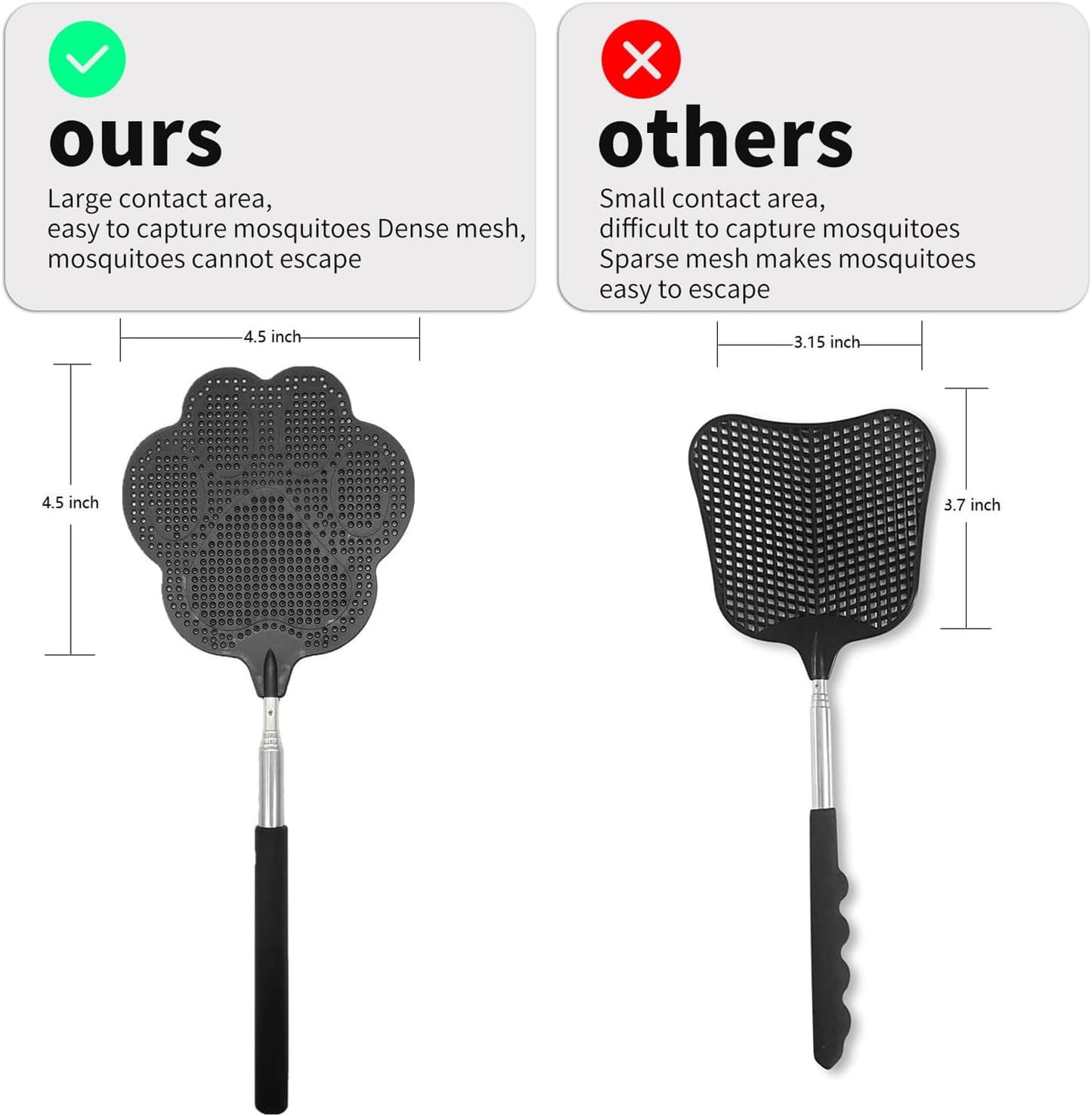 Fly Swatter, Elescopic Fly Swatters, FlySwatter for Indoors, FlySwatter with Stainless Steel Handle 3PCS