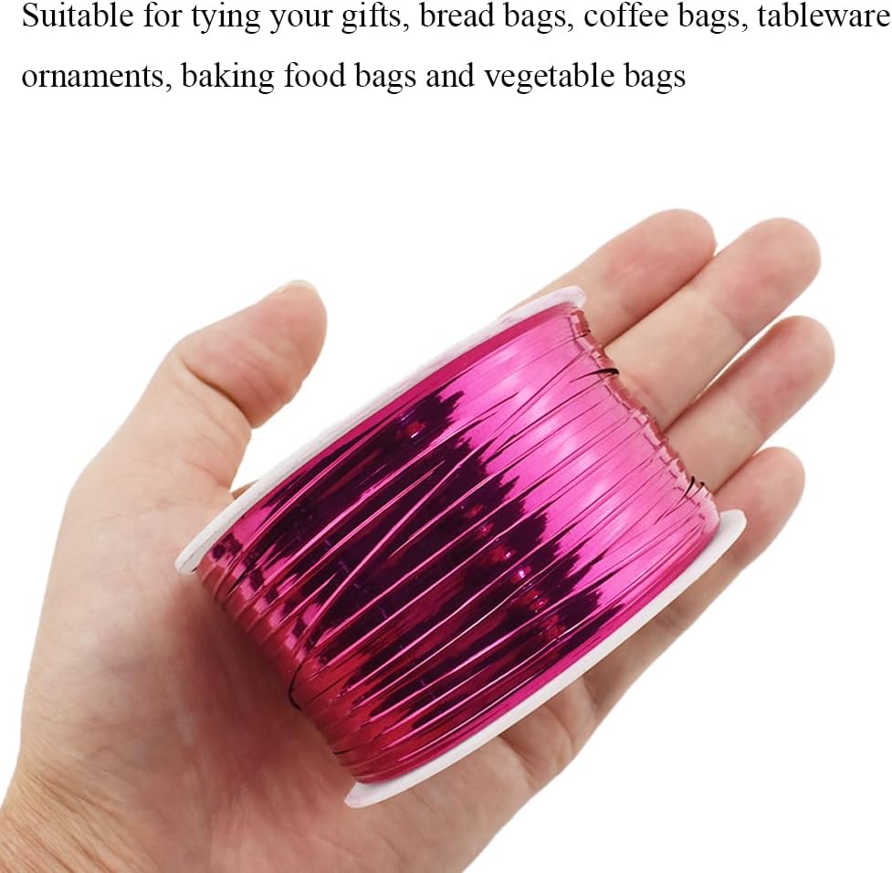 HAHIYO 100Yards/300Feet/91M Rose Red Metal Twist Ties Bread Candy Coffee Bag Ties Plant Garden Twist Ties for Cellophane Treat Bag Gift Wraping Bag Plastic Bag Halloween Party Cake Present Art Craft
