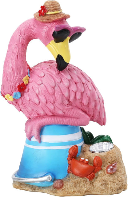 Flamingo Garden Statue Outdoor Decor, Resin Garden Flamingo Figurine Sculpute with Solar Lights for Yard Porch Lawn Decorations, Outdoor Statues Housewarming Flamingo Gifts for Women