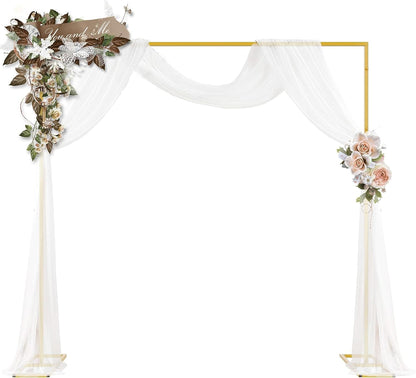 Square Backdrop Stand, 8.2FT Wedding Arch, Heavy Duty Balloon Arch Stand, Photo Booth Background Adjustable Backdrop Stand Kit, Backdrop Frame for Baby Shower Decoration Birthday Party, Gold