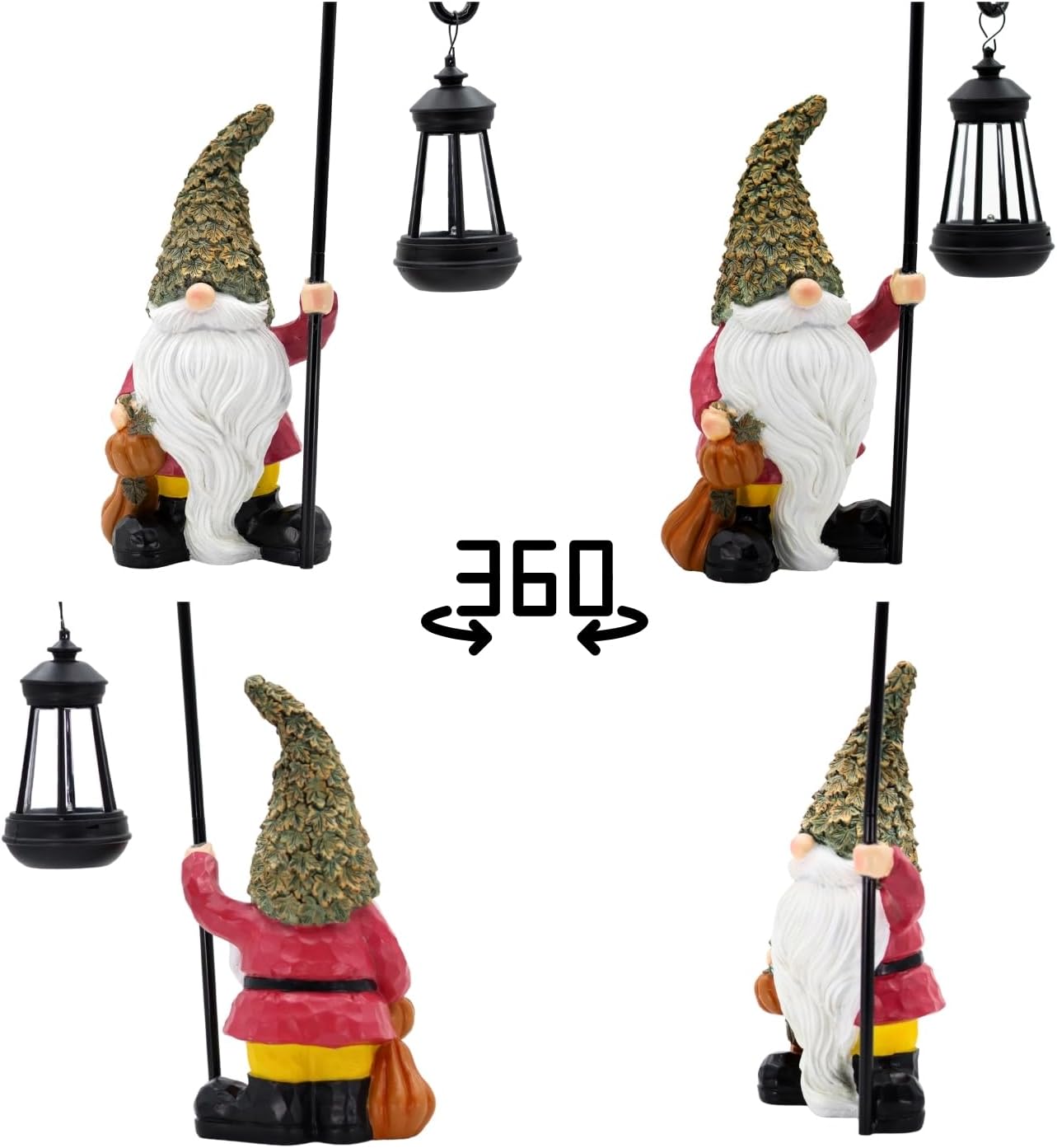 Garden Gnome with Solar Lantern, Maple Leaves Hat, Outdoor Garden Figurine Lights, Unique Gift for Women, Mom, Friends (Maple Leaves Gnomes)