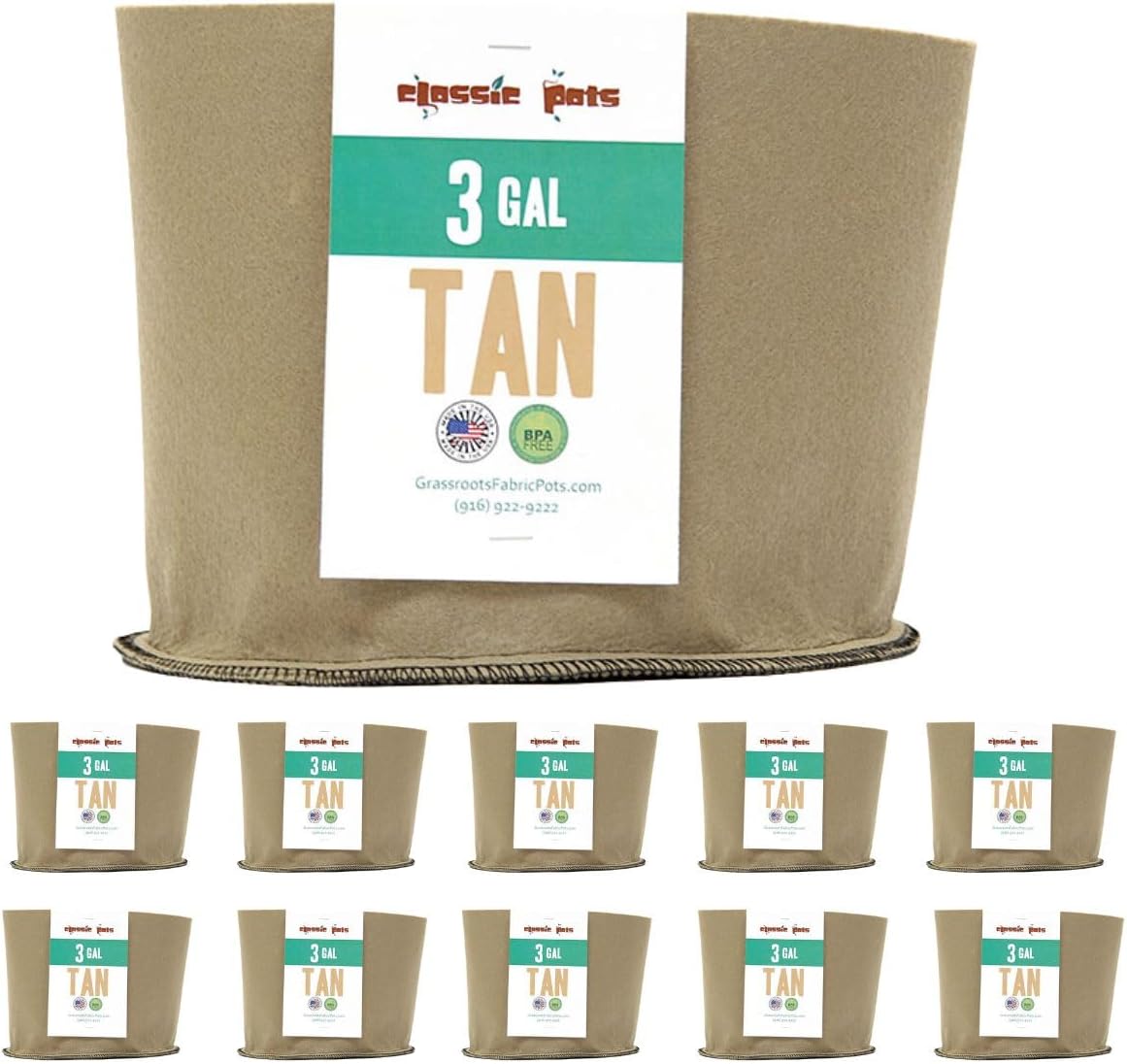 Sustainable Village Grassroots Classic Fabric Pots (10, 3 Gallon)