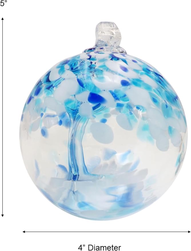Dale Tiffany Hand Blown Glass, 4" Diameter Aqua, Tree of Life Collection, Witch Globe Hanging Garden Indoor/Outdoor Decorative Ornament Gazing Ball