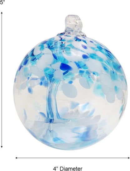 Dale Tiffany Hand Blown Glass, 4" Diameter Aqua, Tree of Life Collection, Witch Globe Hanging Garden Indoor/Outdoor Decorative Ornament Gazing Ball
