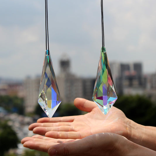 2PCS 5" Large Lanky Cone Crystal Sun Catcher Prisms, STINO Hanging Suncatchers with Glass Prism