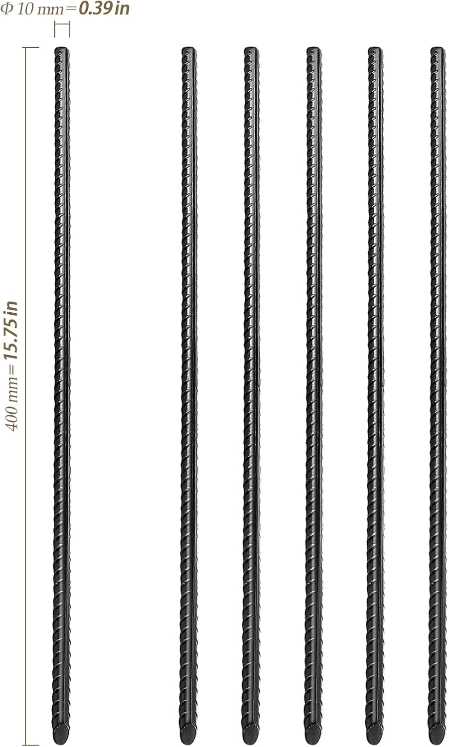 20 Pack 16 Inch Straight Rebar Stakes, 3/8" Thick Steel Heavy Duty Anchor Ground Rebar Stakes with Pointed End, Metal Garden Stakes for Landscaping Camping Concrete Forming Plant Support, Black