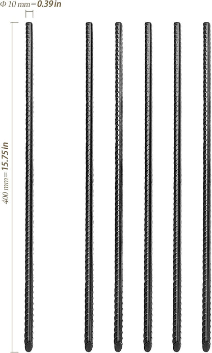 20 Pack 16 Inch Straight Rebar Stakes, 3/8" Thick Steel Heavy Duty Anchor Ground Rebar Stakes with Pointed End, Metal Garden Stakes for Landscaping Camping Concrete Forming Plant Support, Black