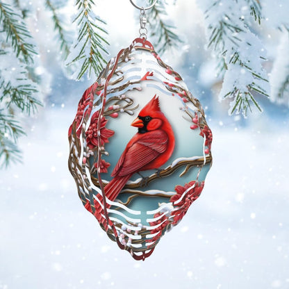 3D Cardinal Bird Wind Spinner 10 Inch Stainless Steel Metal Art Kinetic Sculpture Red Bird Hanging Ornament for Garden, Yard, Patio, and Home Décor Christmas Decor