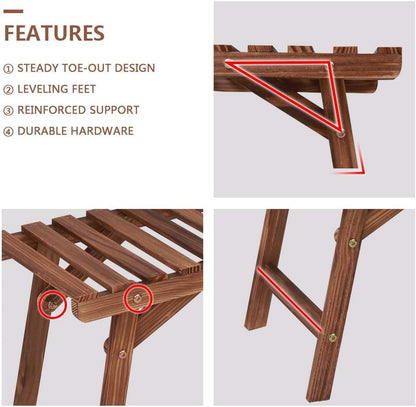 Ufine Freestanding 3 Tier Ladder Shelf Wood Plant Stand Indoor Outdoor Plant Display Rack Flower Pot Holder Planter Organizer