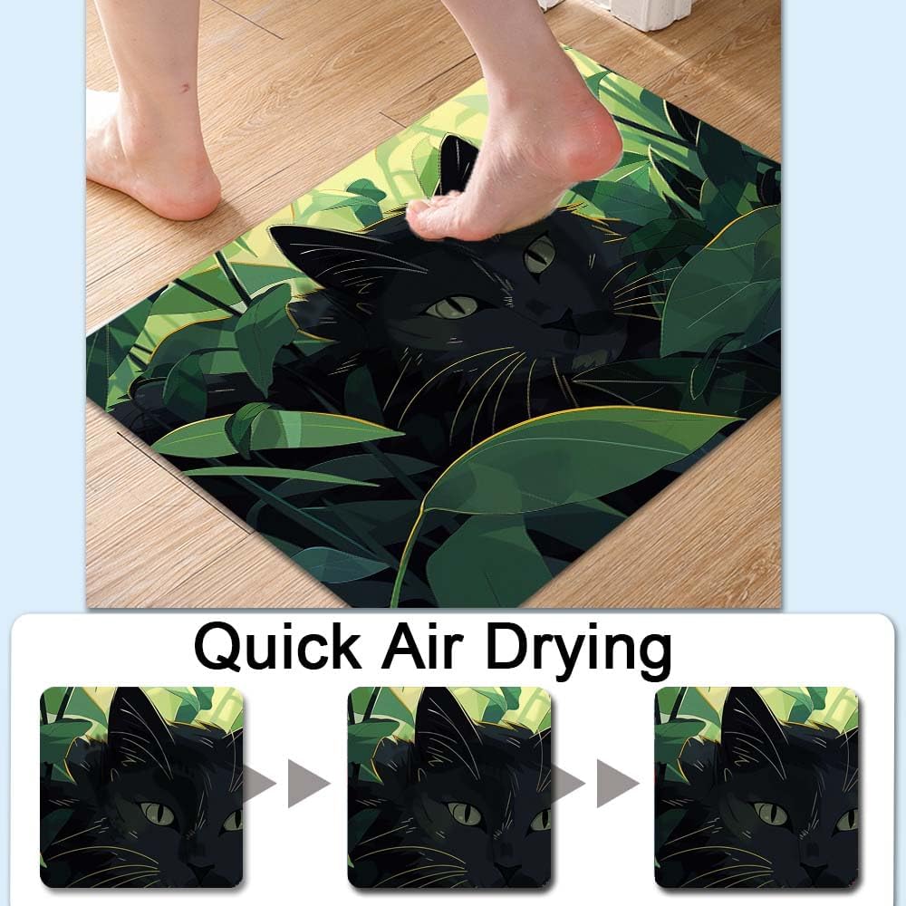 Bath Mat-Bathroom Rug，Black cat Hiding in Jungle-Absorbent Non Slip Quick Dry Stain Resistant Easy to Clean Care Shower Rug for Bathtub Shower Room 17×27.5Inch (43 * 70cm)