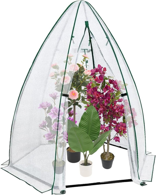 Greenhouse for Outsides, 54”x 54”x 71” Heavy Duty Green House Tent with Durable PE Cover, Garden Plant Protector with Zippered Door Mesh Window for Vegetables Flowers Fruits Herbs, White