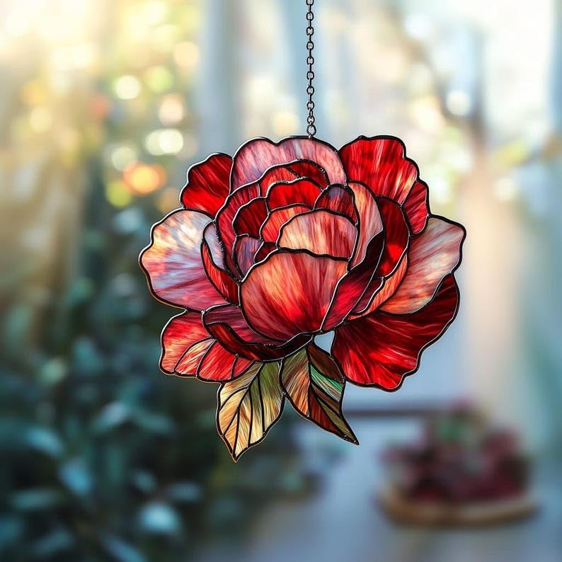 Peony Acrylic Suncatcher Home Decor Window Gift for Her Lover Gardening November Birth Flower Sun Catchers Windows Indoor Hanging Decorations Outdoor