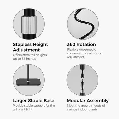 Grow Light for Indoor Plants,Full Spectrum LED Lights with 63in Height Extendable,10-Level Dimmable,Floor Growing Lamp Auto Timer,Height Adjustable Gooseneck for Tall Small Plant Growth