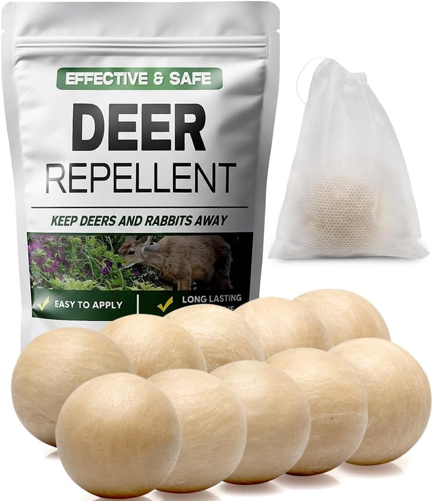 Deer Repellent, Rabbit Repellent Outdoor, Bunny Repellents, Deer and Rabbit Deterrent, Safe for Garden/Yard/Plants/Flowers, Lasting for 60 Days-10 Packs