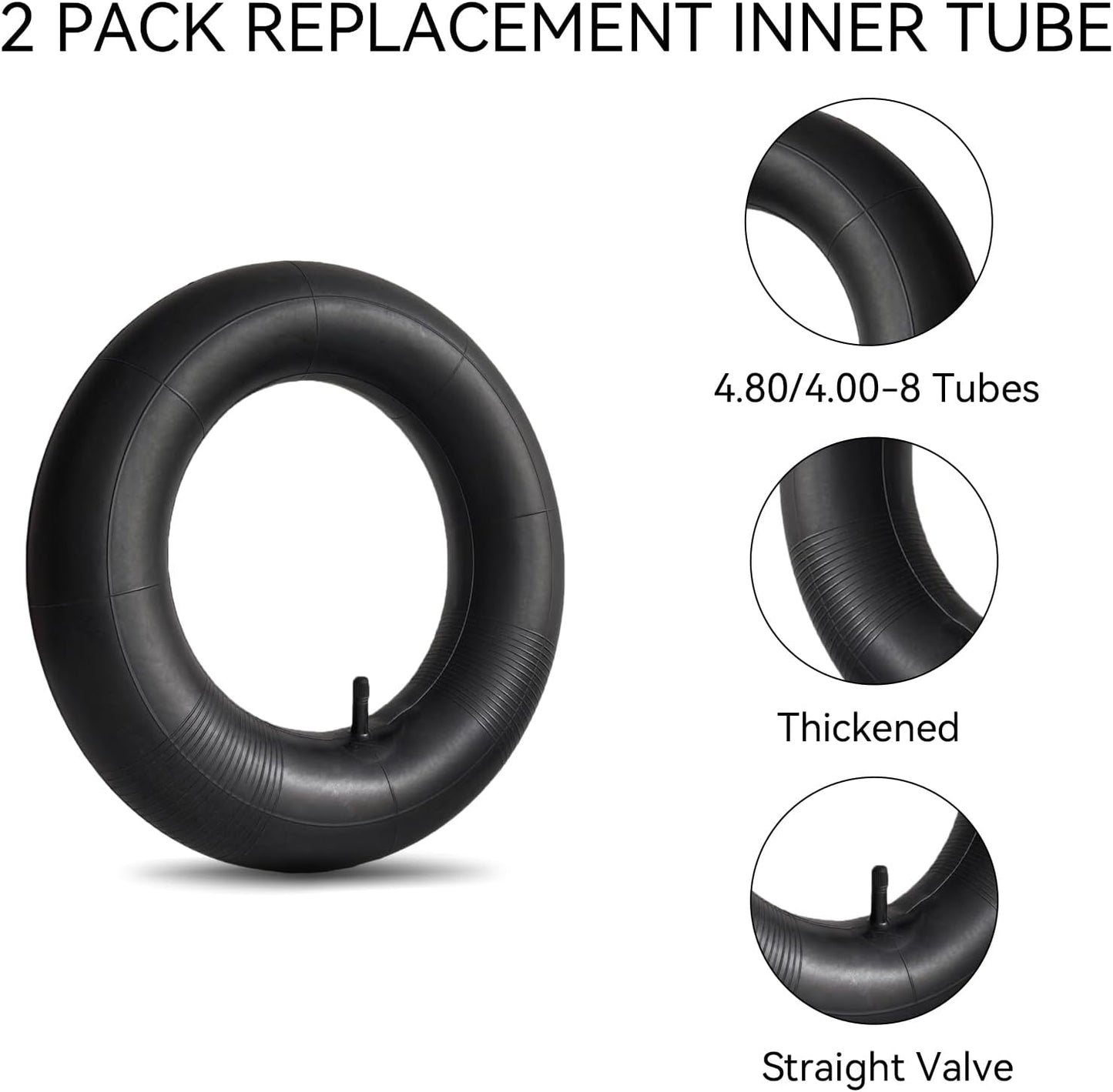 4.80/4.00-8" Inner Tubes 4.80-8 4.00-8 480/400-8 with Straight Valve Stem for Wheelbarrow, Hand Truck, Garden Cart, Mowers Pack of 2