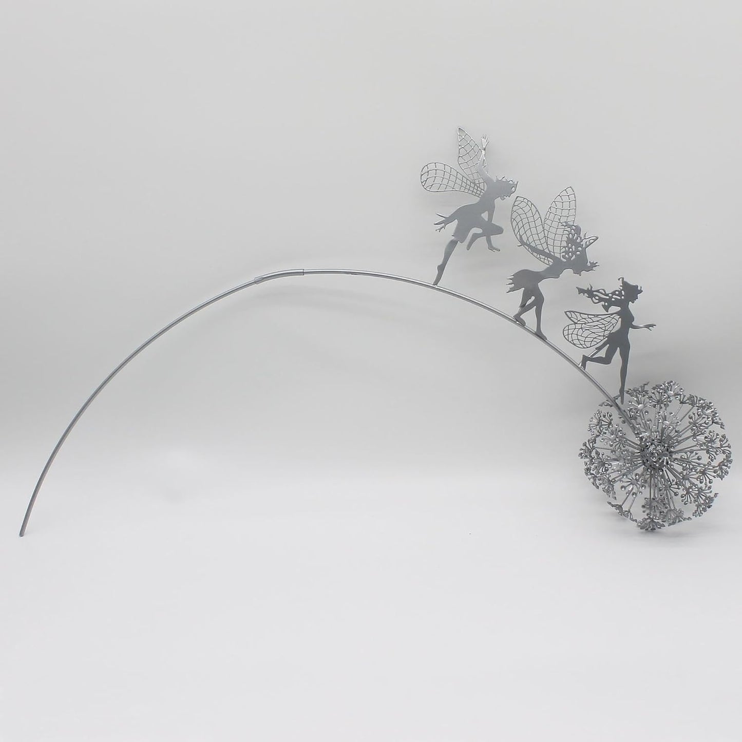 Flower Fairy Dancing with Dandelion Garden Art Sculpture Stainless Steel Statue Christmas Halloween Decoration for Outdoor Yard Courtyard Lawn Patio Metal Ornaments (Three Persons)