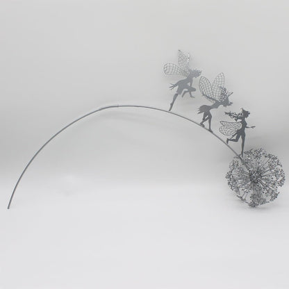Flower Fairy Dancing with Dandelion Garden Art Sculpture Stainless Steel Statue Christmas Halloween Decoration for Outdoor Yard Courtyard Lawn Patio Metal Ornaments (Three Persons)