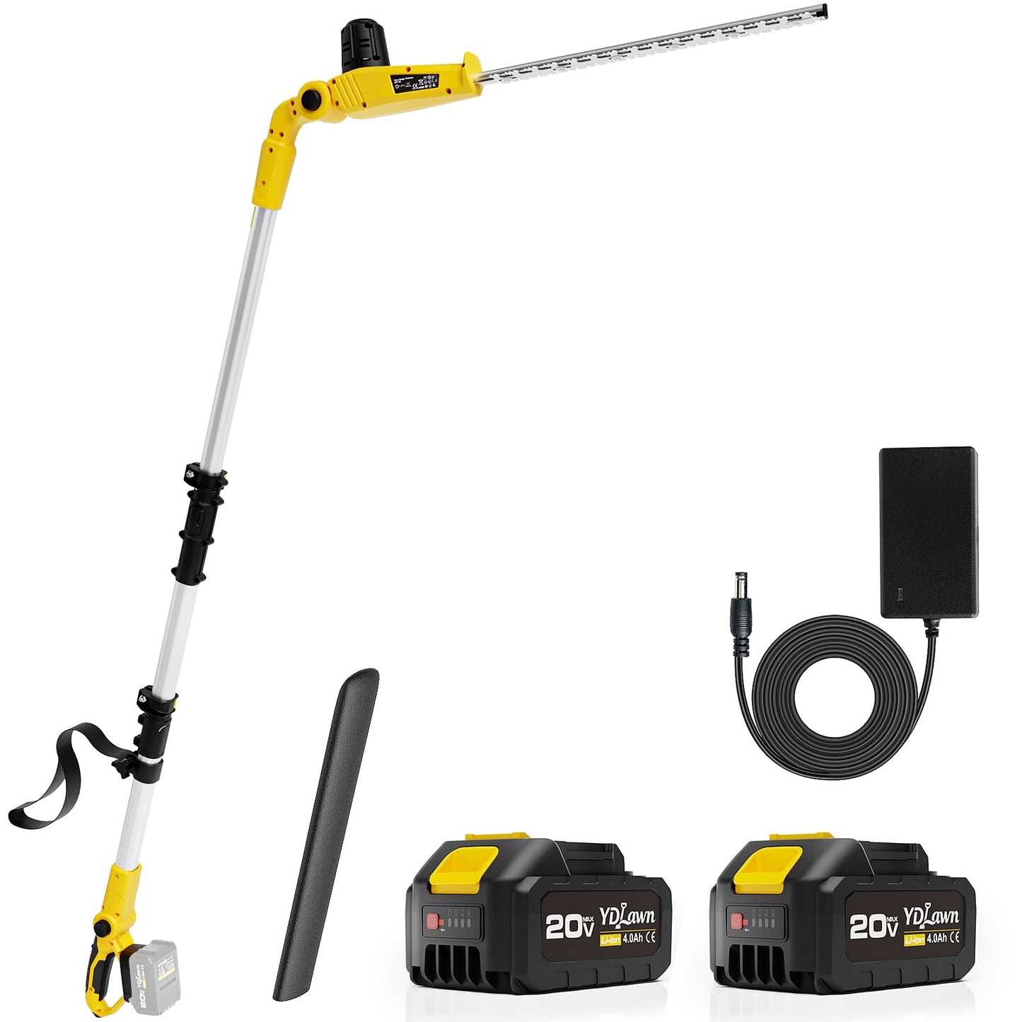 YDlawn 20V Cordless Pole Hedge Trimmer, 15 Ft Reach, 2 x 4.0Ah Batteries