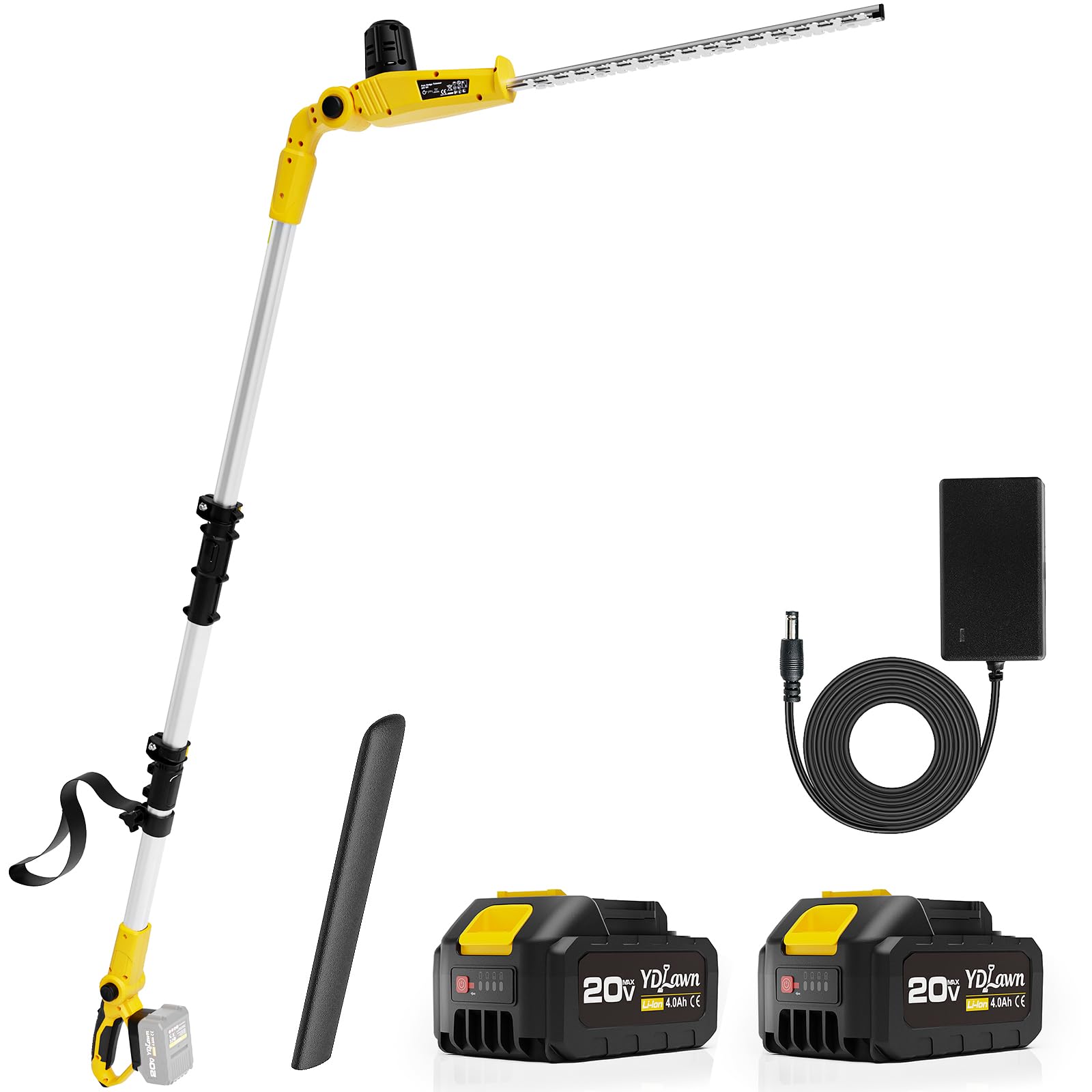 YDlawn 20V Cordless Pole Hedge Trimmer, 15 Ft Reach, 2 x 4.0Ah Batteries