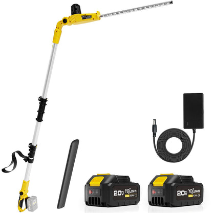 YDlawn 20V Cordless Pole Hedge Trimmer, 15 Ft Reach, 2 x 4.0Ah Batteries