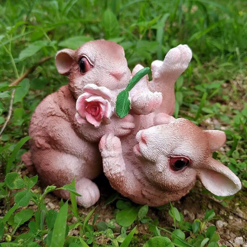 Garden Statues Bunny Decor Resin Flower Rabbit Figurine Cute Fairy Garden Decor Outdoor Statues for Patio Yard Porch Balcony Gifts for Women Mom Grandma Brown