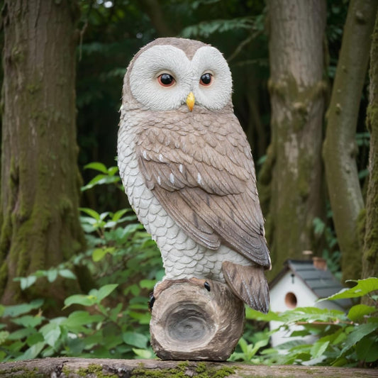 Owl Outdoor Statues Garden Yard - Decoration Home Decor Indoor Desk Tabletop Collectible Figurines Ancient Retro Collection 11" x4.5" x5 Inch