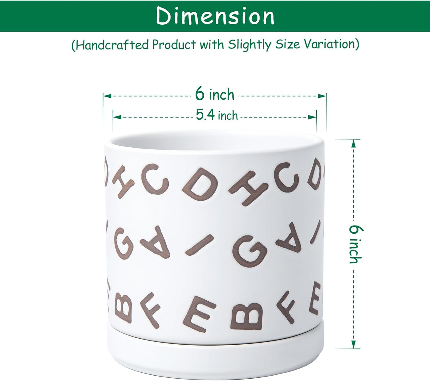 D'vine Dev Set of 2 Ceramic Planter Pots with Drainage Hole and Saucer, 6 Inch Plant Pots for Plants Indoor Houseplants, White, 99-Z-G-1-Y