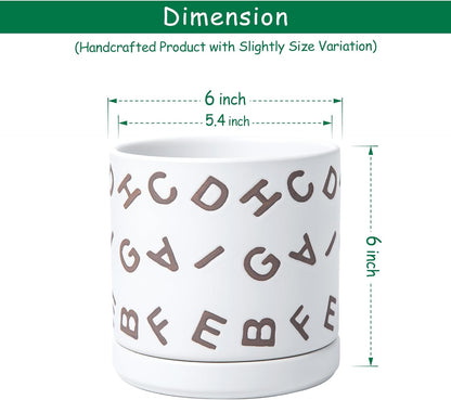D'vine Dev Set of 2 Ceramic Planter Pots with Drainage Hole and Saucer, 6 Inch Plant Pots for Plants Indoor Houseplants, White, 99-Z-G-1-Y