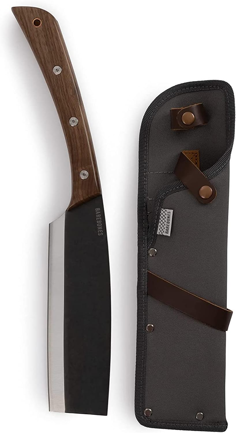 Barebones Japanese NATA Hatchet - 7-Inch Stainless Steel Machete – Durable Full Tang Design with Walnut Handle and Canvas Sheath – Perfect for Medium to Heavy-Duty Chopping, Splitting and Cutting