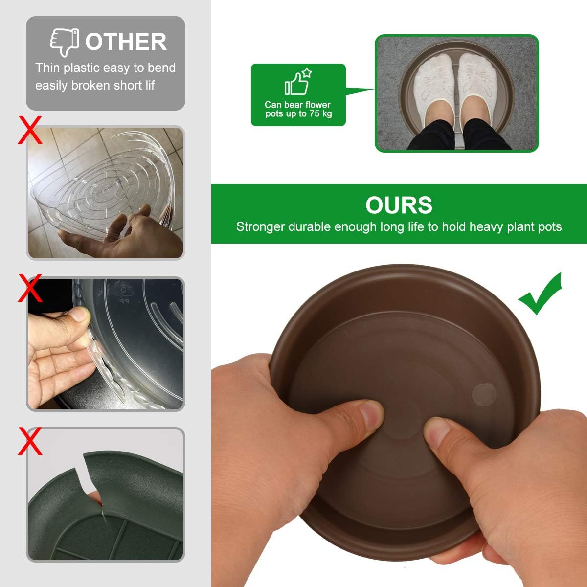 Plant Saucer 10 inch, Heavy Large Planter Durable Thicker Plastic Plant Trays for Indoors and