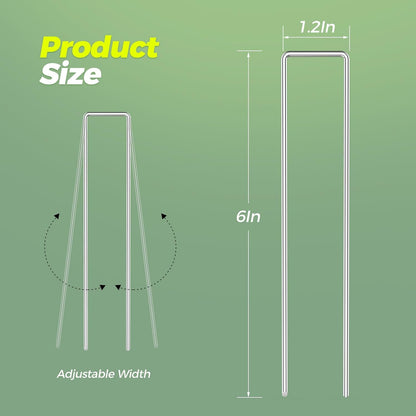 50 Pack Garden Staples,6 Inch 11 Gauge Galvanized U-Shaped Garden Stakes,Heavy-Duty Ground Lawn Stakes for Inflatables,Irrigation Tubing,Holding Fence,Weed Barrier Fabric,Decoration