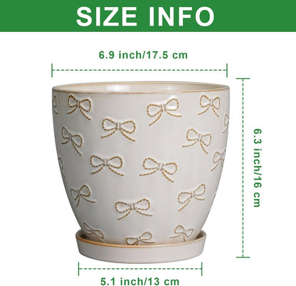 Ceramic Plant Pot 6.9 Inch - Ceramic Planter with Drainage Hole and Saucer Round Planter Flower Pot for Indoor Plants Outdoor Home Garden Office Decor White