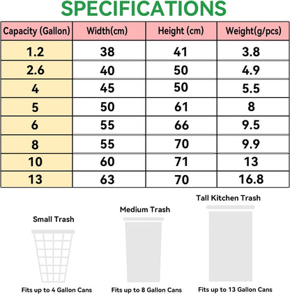 8 Gallon Trash Bags, Drawstring Garbage Bags, 1.32Mil Thickness, 55 * 70cm, 9.9g/pcs, Pack of 34, Unscented, Black