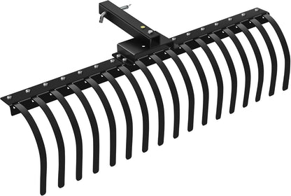 48" Durable Tow Behind Landscape Rake Tractors Rake Fits 2" Receiver for Lawn Tractors or ATV/UTV，Black