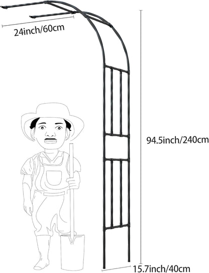 Half Sided Garden Arch, 24’’x94.5’’ Arbor Trellis, Trellis for Climbing Plants Outdoor, Garden Arch Arbor for Flower, Climbing Vine Vegetable, Fruit, Home Yard and Lawn(Black)
