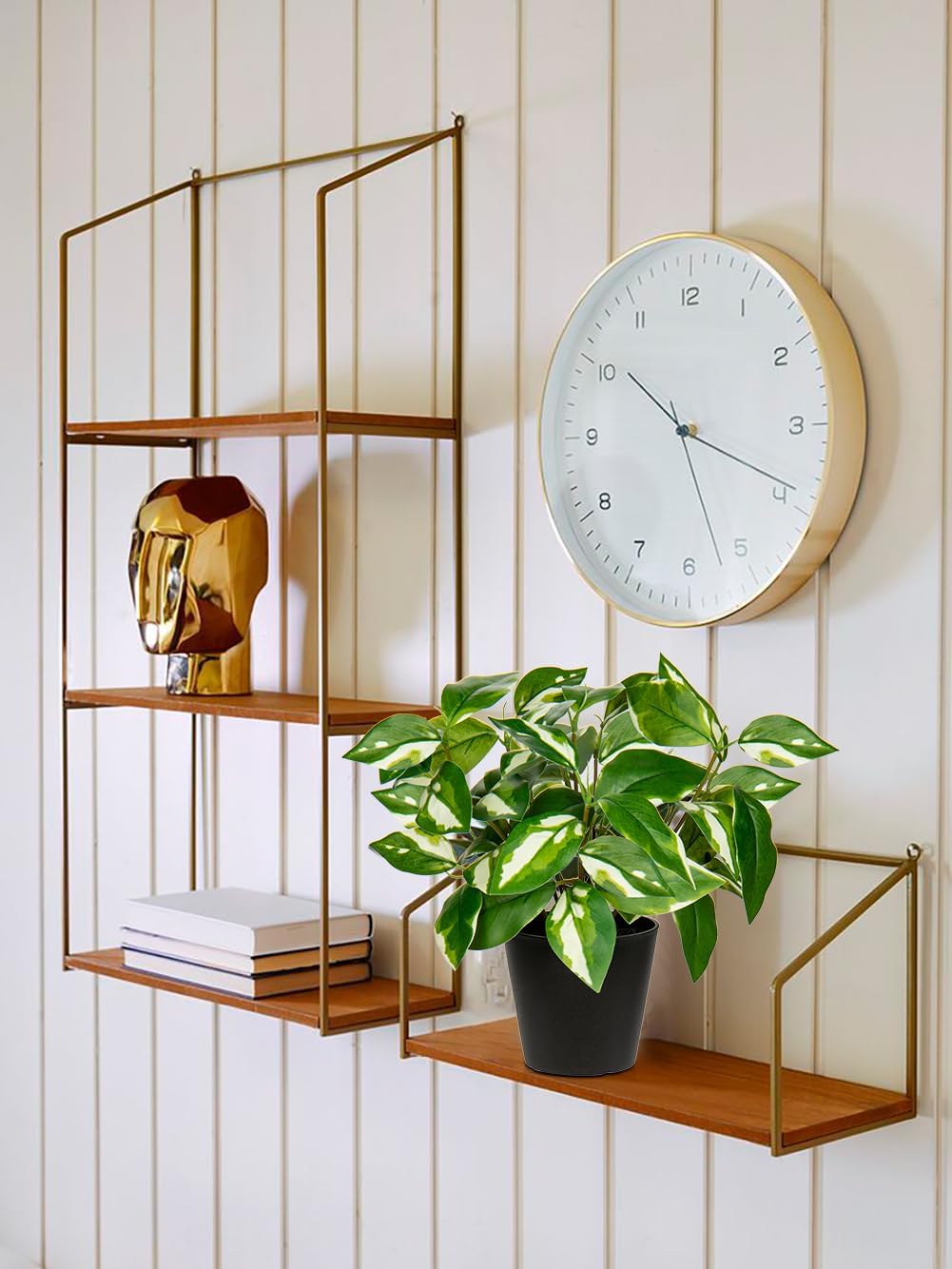 Artificial Plants Indoor Small Fake Plants in Pots Faux Pothos N‘ Joy Potted Plant Fake Indoor Plants with Black Pots for Bathroom Living Room Office Desk Shelves
