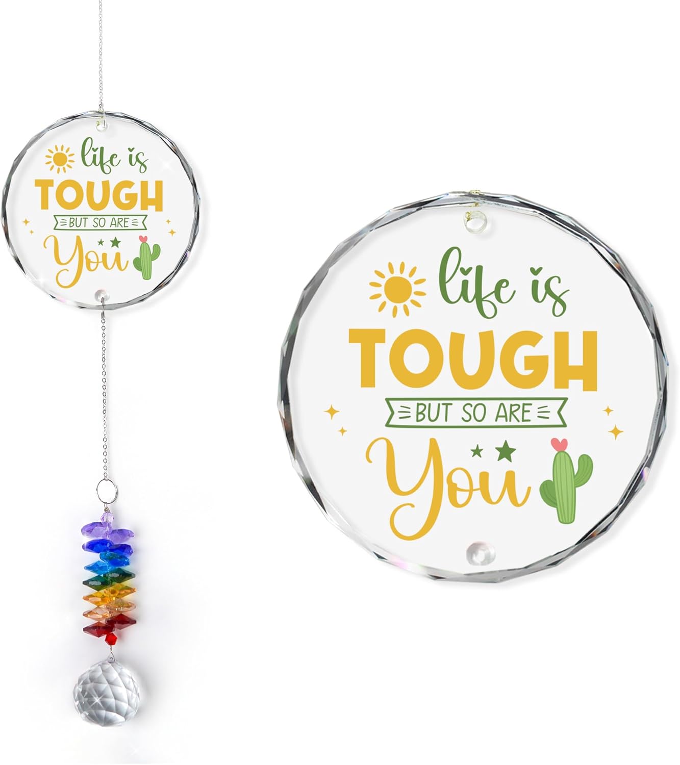Glass Ornament Suncatcher - Life is Tough but So are You - Unique Presents - Get Well Gift - Motivation Gifts - Inspirational Gifts for Her, Him - Encouragement Gift - Home Garden Decor