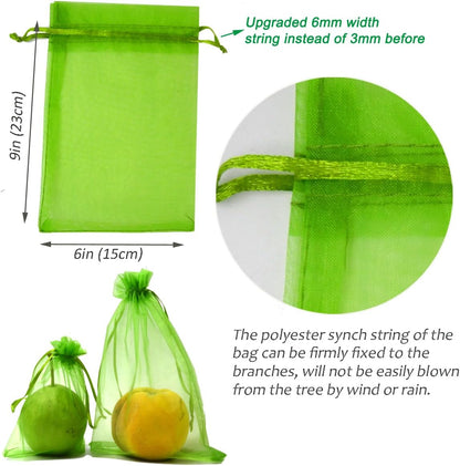 50PCS Fruit Protection Bags, 9x6'' Green Netting Bags for Fruit Trees, Garden Fruit Cover Mesh Bags with Drawstring for Plant Fruit Flower and Vegetables