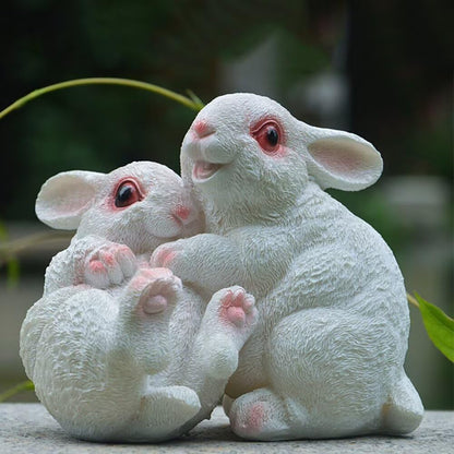 Garden Statues Bunny Decor Resin Hug Rabbit Figurine Cute Fairy Garden Decor Outdoor Statues for Patio Yard Porch Balcony Gifts for Women Mom Grandma White