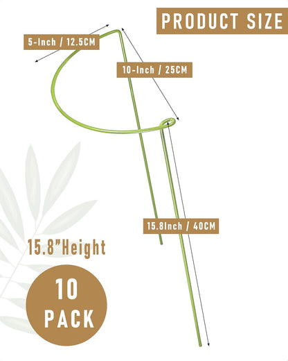 10-Pack Heavy Duty Garden Plant Stakes, 4.2mm Steel Plant Supports for Tomato Cages, Monstera, Peonies - Indoor Outdoor Stakes for Potted Trees & Flowers, 10" W x 15.8" H (Mint Green)