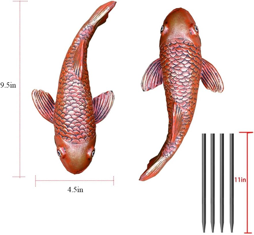Antique Ceramic Koi Fish Garden Statues - Set of 2 | Exquisite Fish Sculptures for Outdoor, Patio, Pond, and Garden Decorations (Brassy)