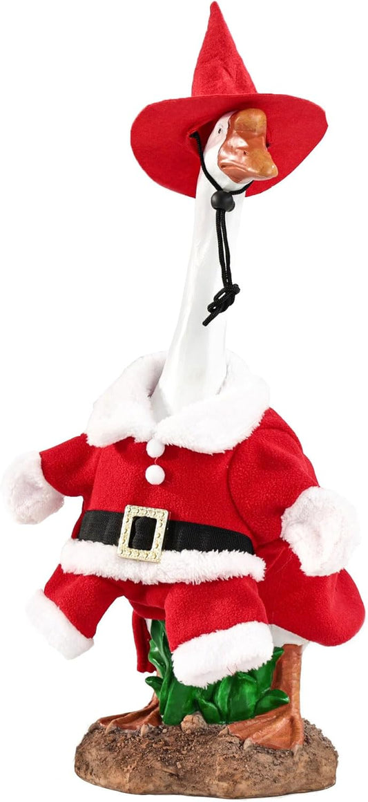 Christmas Goose Outfit Santa Porch Goose Outfits Xmas for 23" Yard Lawn Outdoor Garden Patio Statue