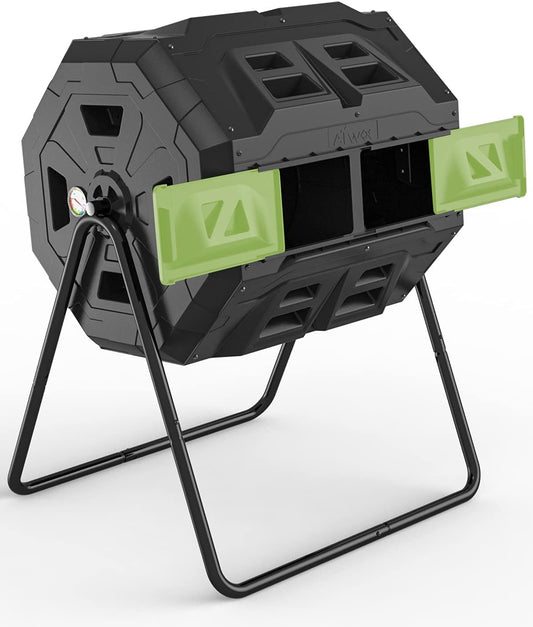 2021 Upgraded Tumbling Composter with Compost Thermometer - Dual Chamber Garden Compost Bin(43 Gal
