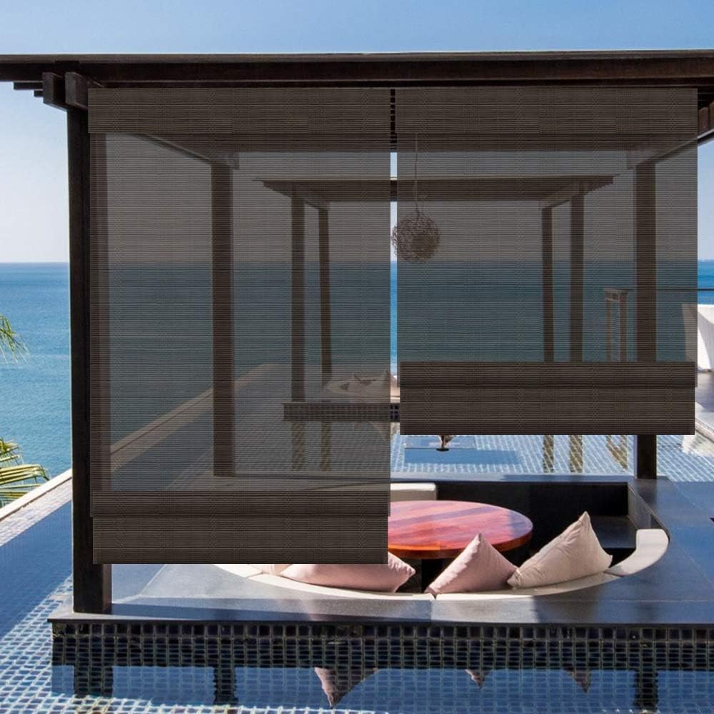 LETAU Wood Window Roman Shades, Bamboo Light Filtering Window Blinds for Outdoor Garden, Patio, Arbor, Porch, Pattern 8