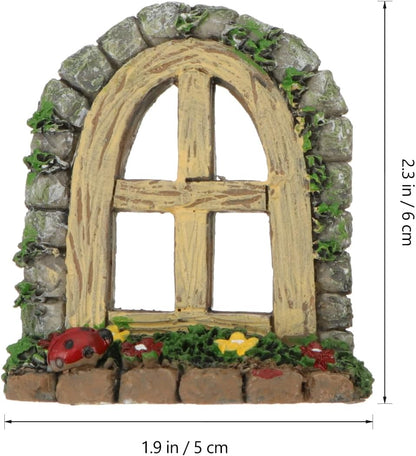 DOITOOL 2Pcs Miniature Fairy Garden Window,Artificial Window Ornament Miniature Fairy Doors Gnome Home Decoration,Resin Landscape Yard Art Garden Sculpture Fish Tank Decoration