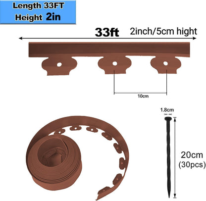 Garden Edging,33ft Landscape Edging Garden Borders Edging【2INCH Hight】 Paver Edging Include 30 Stakes, Flexible Lawn Edging Border for Yard, Lawn, Gardens(Brown)